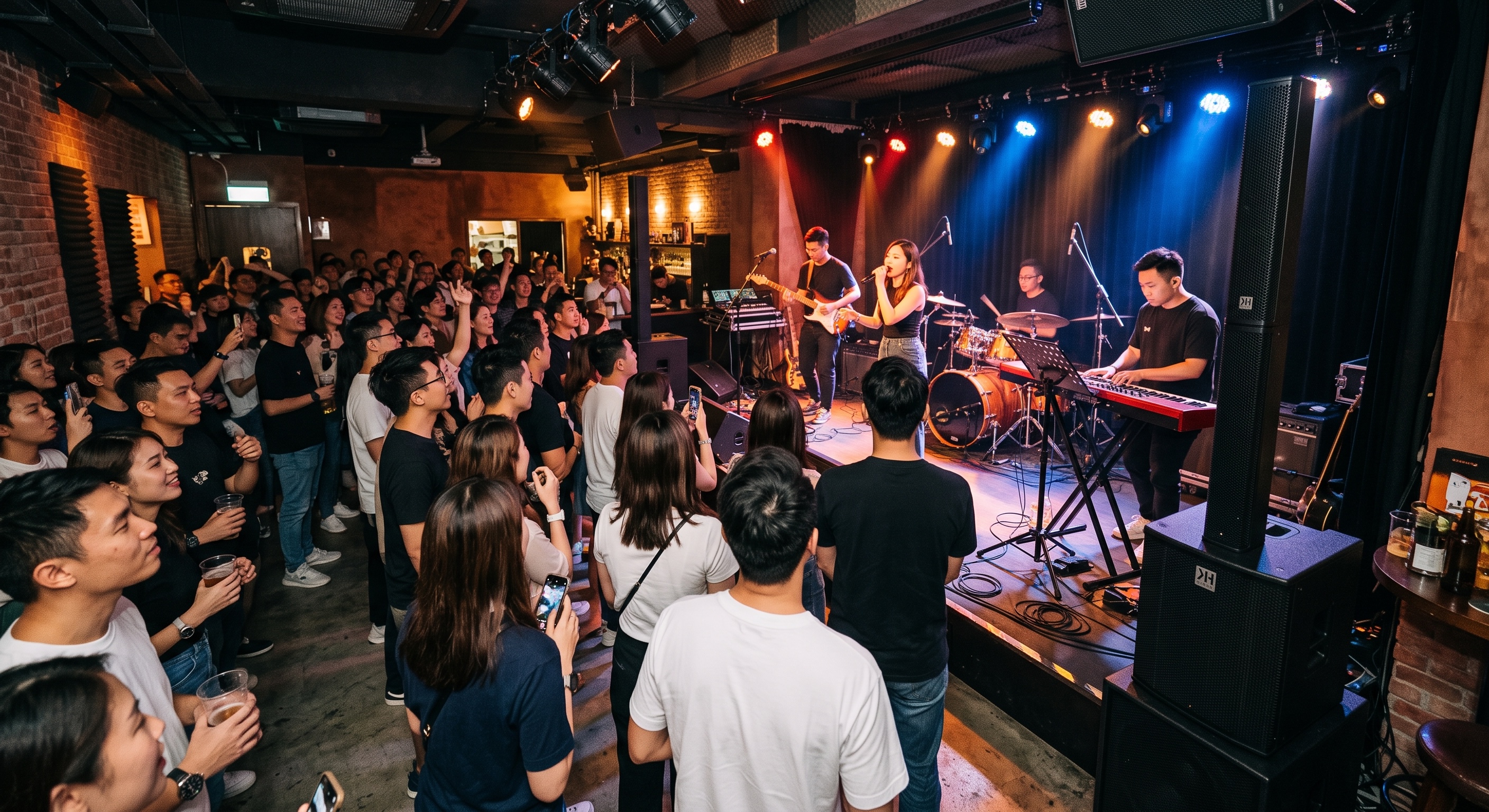 Concert stage with dramatic lighting and crowd